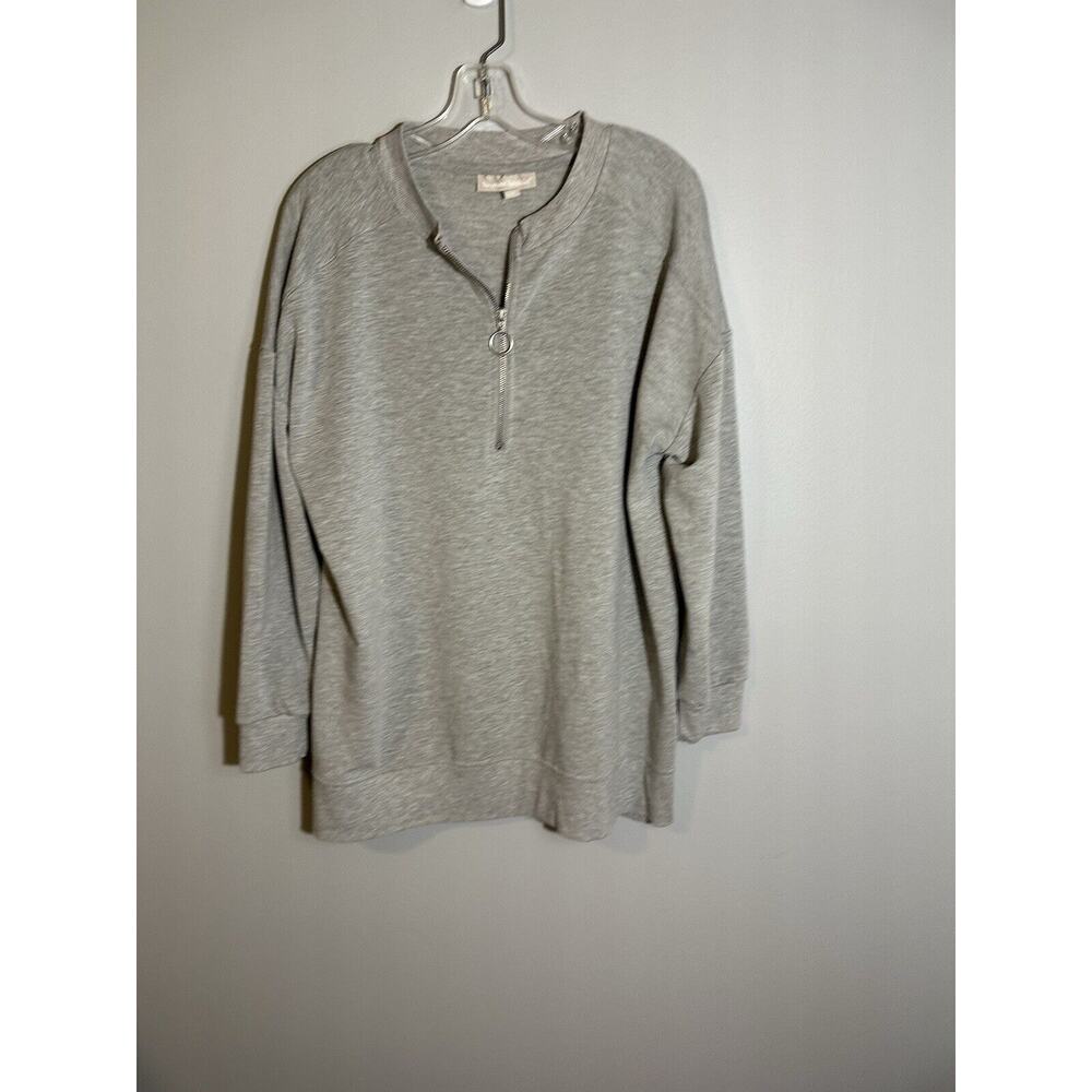 Woman Within Tunic Top Sweater Plus Size 14/16 M Gray Pullover 1/4‎ Zip Neck
